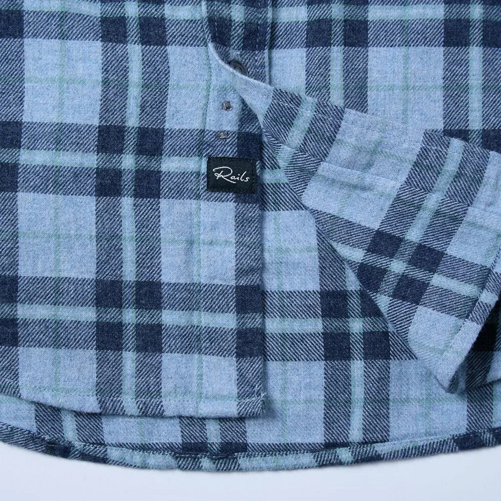 Rails Lennox Plaid Flannel Button Down Shirt Algae Melange Blue Medium NWT